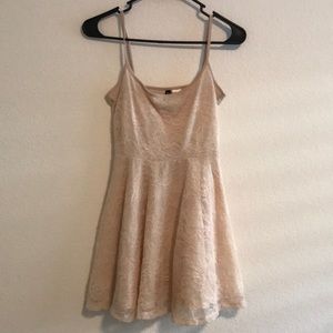 H&M Cream Skater Dress w/ Flower Stitching Detail